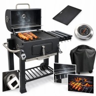 GRILL WĘGLOWY OGRODOWY 113,5CM RUSZT ŻELIWNY TERMOMETR POKRYWA POPIELNIK