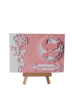 Zaproszenia Chrzest Święty Wózek W Serwetce C6 Róż - Biel