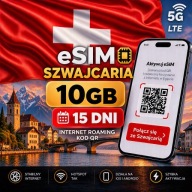 eSIM Szwajcaria 10 GB 15 Dni Internet Roaming Kod QR