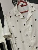 R Koszula Shein hawajska biała czarne romantyczne palmy rozmiar L