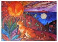 Obraz Awarela Rudy Kot w Słońcu