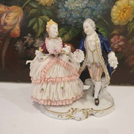 UNTERWEISSBACH – Para dworska Dresden Lace, porcelana niemiecka