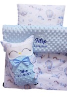 ZESTAW Kocyk 50x75cm+podusia+SOWA HAFT imię METRYCZKA narodziny PREZENT