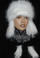 ciepła CZAPKA FUTRZANA uszatka _ futro lisek ECRU