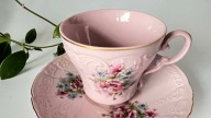 Filiżanka różowa porcelana duo Leander Czechy piękny motyw kwiaty!