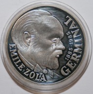 Francja 100 franków 1985 Emil Zola etui i certyfikat, numerowana, AG 0.999