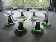 REMERY STARE KIELISZKI ZIELONA NÓŻKA SZKŁO VINTAGE FRANCJA komplet 6 sztuk