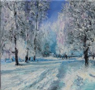Zima" obraz olejny na płótnie 30x30cm , oryginał Garncarek Al,,,