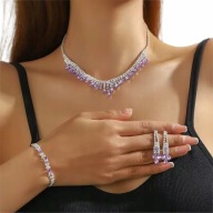 KOLIA KOMPLET BRANSOLETKA KOLCZYKI KRÓLEWSKI FIOLETOWA cyrkoniami ŁEZKA