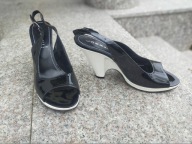 LORBAC nr 38,5 włoskie luksusowe czarno-białe czółenka skóra