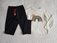 Pepco bluzka biała z tęczą i legginsy czarne nowe roz 128