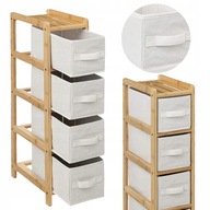 REGAŁ ŁAZIENKOWY DO PRZECHOWYWANIA Z 4 KOSZAMI TEKSTYLNYMI SZUFLADY BAMBUS