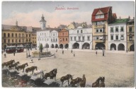 B44 Cieszyn Teschen litografia Demelplatz Rynek powóz kolasa TRAMWAJ 1915