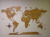 Dekoracja ścienna MAPA ŚWIATA 3D z drewna – 150x90 - kolor Winchester