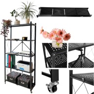 REGAŁ METALOWY MAGAZYNOWY SKŁADANY NA KÓŁKACH CZARNY 5 PÓŁEK MOBILNY LOFT