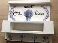 Wieszak na klucze z póleczka - home sweet home - lawenda