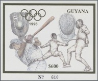 **96 GUYANA, GUJANA BL.315 = 30E - ZŁOTA RAMKA - SZERMIERKA, BASEBALL