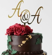 TOPPER na tort ŚLUB INICJAŁY lustro złote PLEKSA