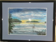 Akwarela oryginał "Obłoki srebrzyste", oprawiona