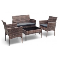 MEBLE OGRODOWE ZESTAW TARASOWY TECHNORATTAN SOFA FOTELE STOLIK BRĄZOWY LATO