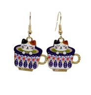Kolczyki z kotem w filiżance