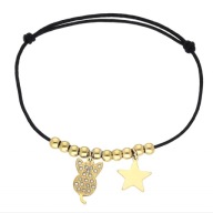 61390 Bransoletka złota stal chirurgiczna gwiazdka kotek z cyrkoniami