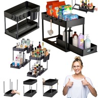 ORGANIZER DO KUCHNI ŁAZIENKI POD ZLEW WYSUWANY DWUPOZIOMOWY CZARNY REGAŁ