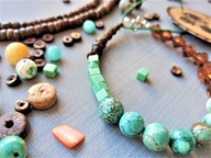 ETNO bransoletka niebieski miętowy turkus brązowa lawa drewno akryl stal