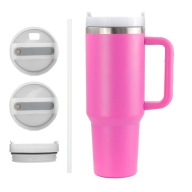 KUBEK TERMICZNY ZE SŁOMKĄ I UCHWYTEM DUŻY 1200ML RÓŻOWY