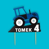 Topper / dekoracja na tort MEGA TRAKTOR CIĄGNIK niebieski WYBIERZ IMIE WIEK