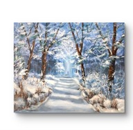 Zimowy spacer, obraz olejny, A. Janik, 40x50