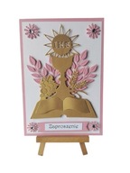 ZAPROSZENIA KOMUNIA KIELICH Z KSIĄŻKĄ DZIEWCZYNKA B6 RÓŻ - BIEL