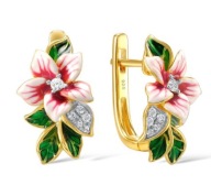 KOLCZYKI emaliowane kwiaty fiołki lilie różowe