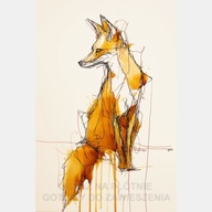 Lis szkic tusz akwarela obraz płótno 55x80 abstrakcja zwierzę żółty