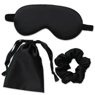 Zestaw OPASKA Na Oczy Gumka DO WŁOSÓW Woreczek AKCESORIÓW do Spania Czarna
