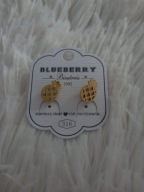 KOLCZYKI STAL 316L ZŁOTE ANANASY Z CYRKONIAMI BLUEBERRY