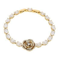 86138 Bransoletka stal chirurgiczna 316L pozłacana 18k róża z cyrkoniami