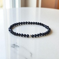 BRANSOLETKA Z KAMIENI NATURALNYCH - TURMALIN CZARNY,NA GUMCE,SREBRO 925