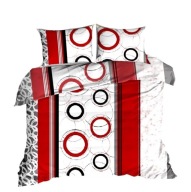 pościel z kory 200x220 + 2x 60x70 +2x 40x40 guzik K 50-3 kółka czerw.pas sz