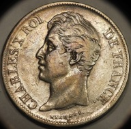 Francja, Karol X, 5 franków 1827 W, Lille, rzadkie