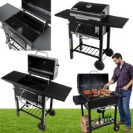 GRILL WĘGLOWY OGRODOWY DUŻY Z POKRYWĄ 2 RUSZTY 2 STOLIKI BOCZNE TERMOMETR