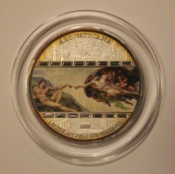 MICHAŁ ANIOŁ - STWORZENIE ADAMA - 20 $ COOK ISLANDS 2008 3 OZ 999 CERT ETUI