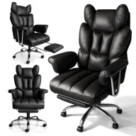 Fotel Obrotowy Biurowy PREMIUM Krzesło Biurowe Podnóżek Czerń Ekoskóra