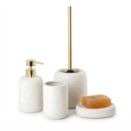 ZESTAW ŁAZIENKOWYCH MYDELNICZKA SZCZOTKA WC DOZOWNIK DO MYDŁA KUBEK BIAŁY