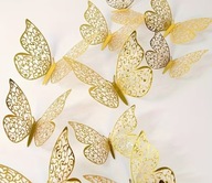Naklejki na ścianę 3D Motyle Ażurowe Dekoracja Złote Orientalne Ażur 12 szt