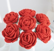 Bukiet Czerwone Róże na Szydełku 7 sztuk Prezent Dzień Kobiet