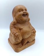 Śmiejący się Budda rzeźba z drewna Na szczęśćie 16cm na prezent