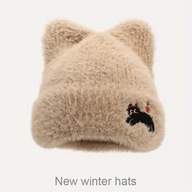 CZAPKA ZIMOWA NAUSZNIKAMI AKRYL BRĄZ anime plusz POLIESTER KOT USZKA