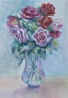 Róże ,kwiaty Akwarela Sabina Salamon 42x29