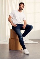 Solidne spodnie męskie jeans strech granat TAPERED FIT 56/XL pas 100 dł.111